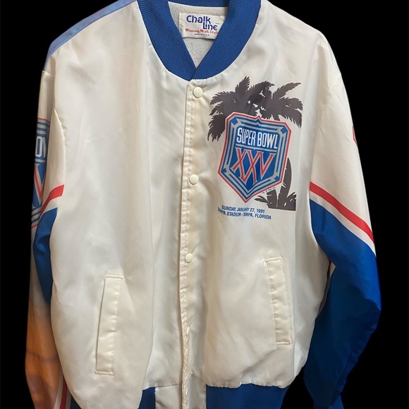 Vintage 1991 Chalk Line Super Bowl XXV Silver Anniversary Satin Jacket L Rare - Picture 2 of 7